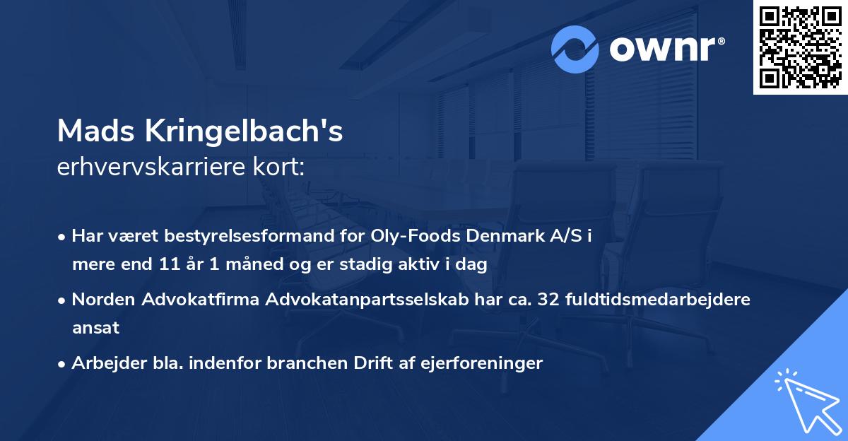 Mads Kringelbach's erhvervskarriere kort