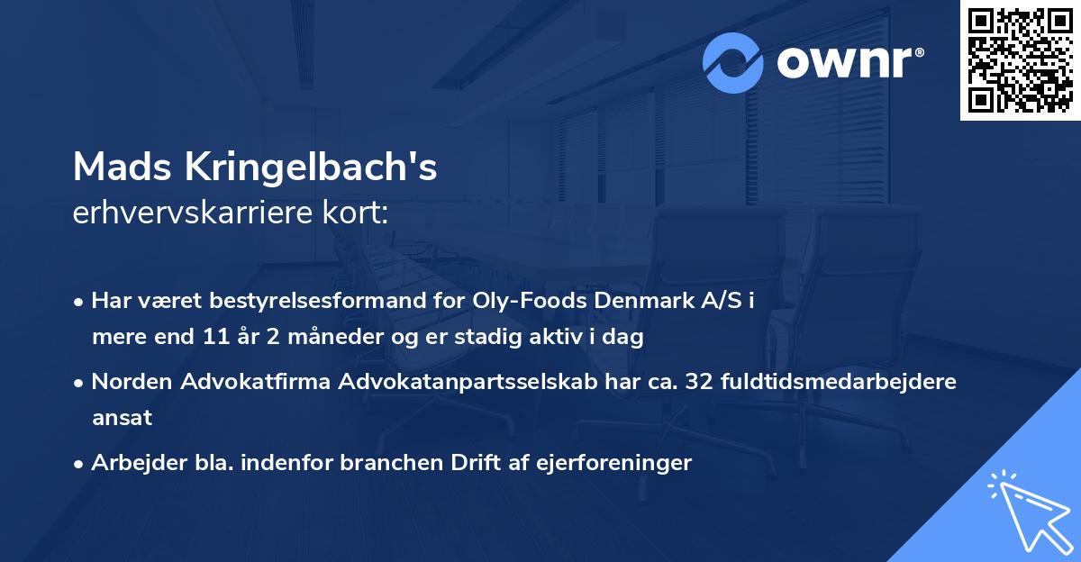 Mads Kringelbach's erhvervskarriere kort