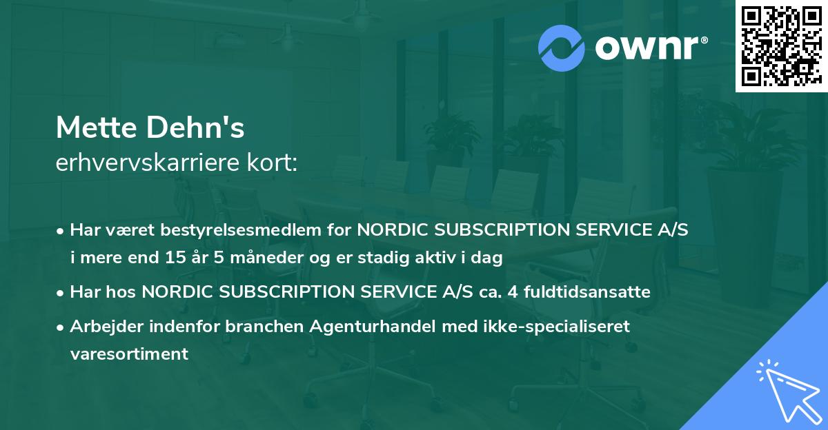 Mette Dehn's erhvervskarriere kort