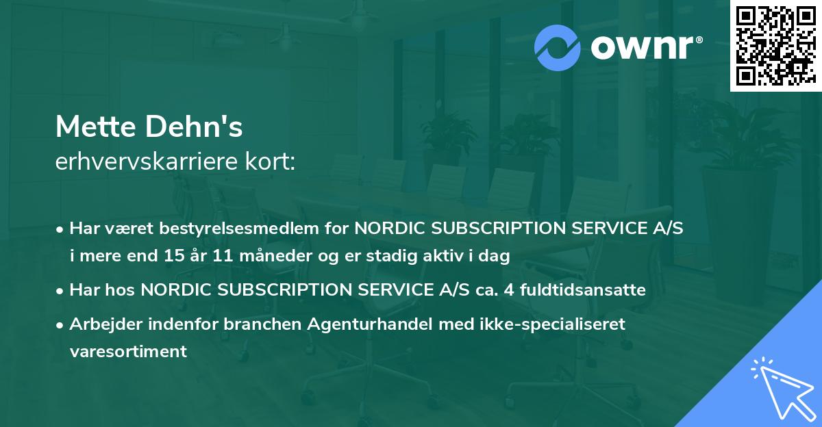 Mette Dehn's erhvervskarriere kort
