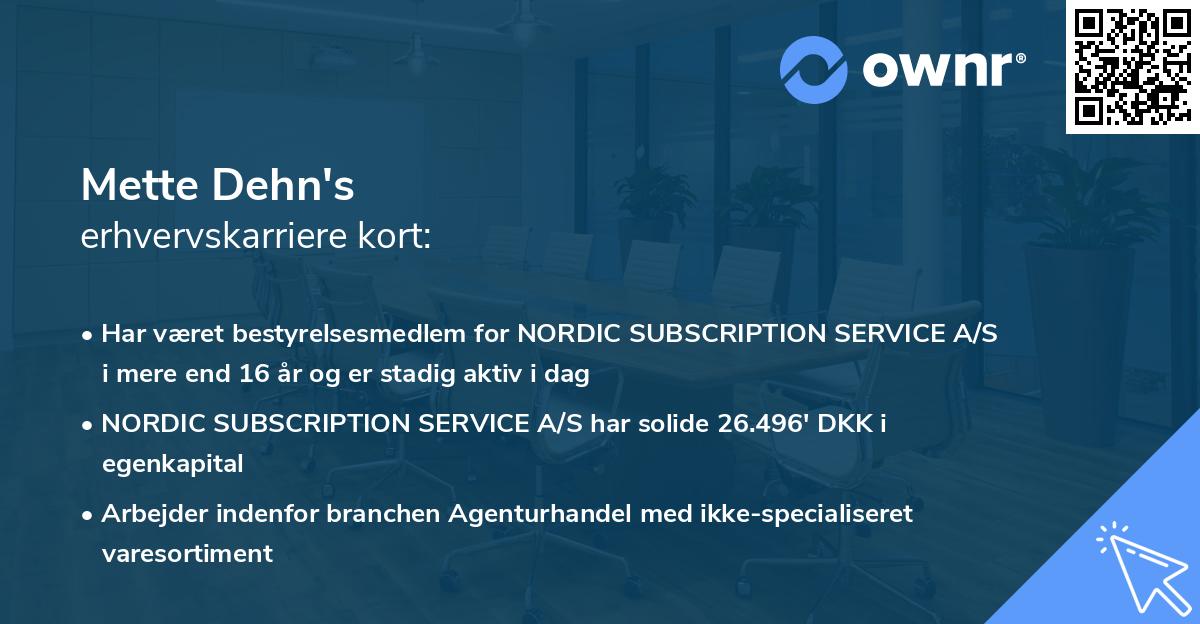 Mette Dehn's erhvervskarriere kort
