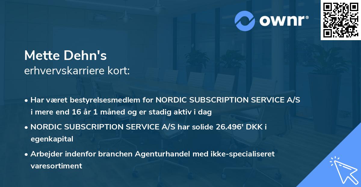 Mette Dehn's erhvervskarriere kort
