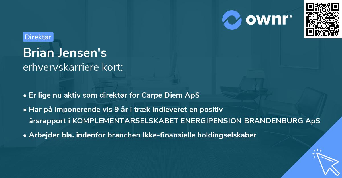 Brian Jensen's erhvervskarriere kort