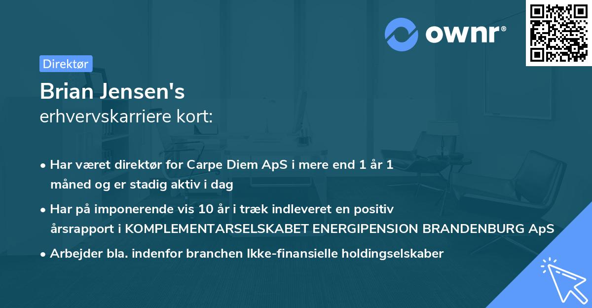 Brian Jensen's erhvervskarriere kort