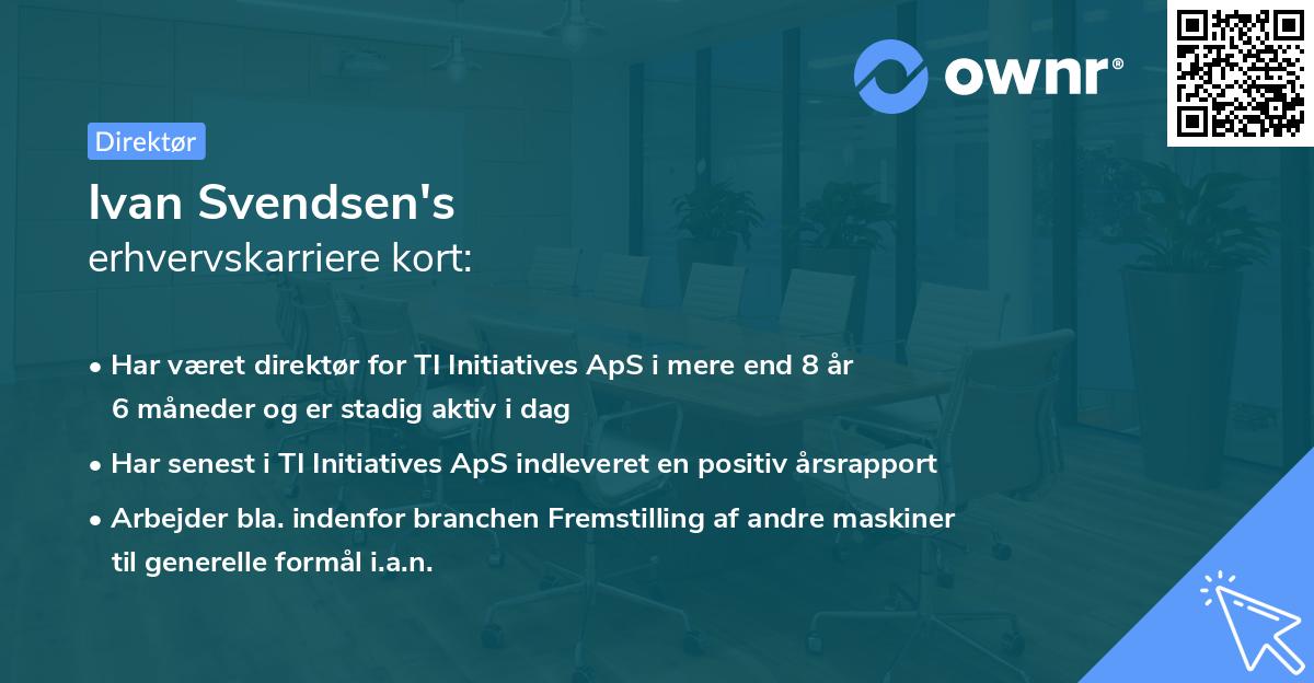 Ivan Svendsen's erhvervskarriere kort