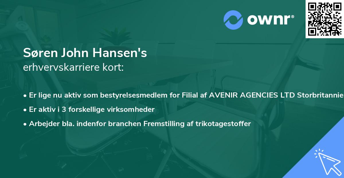 Søren John Hansen's erhvervskarriere kort