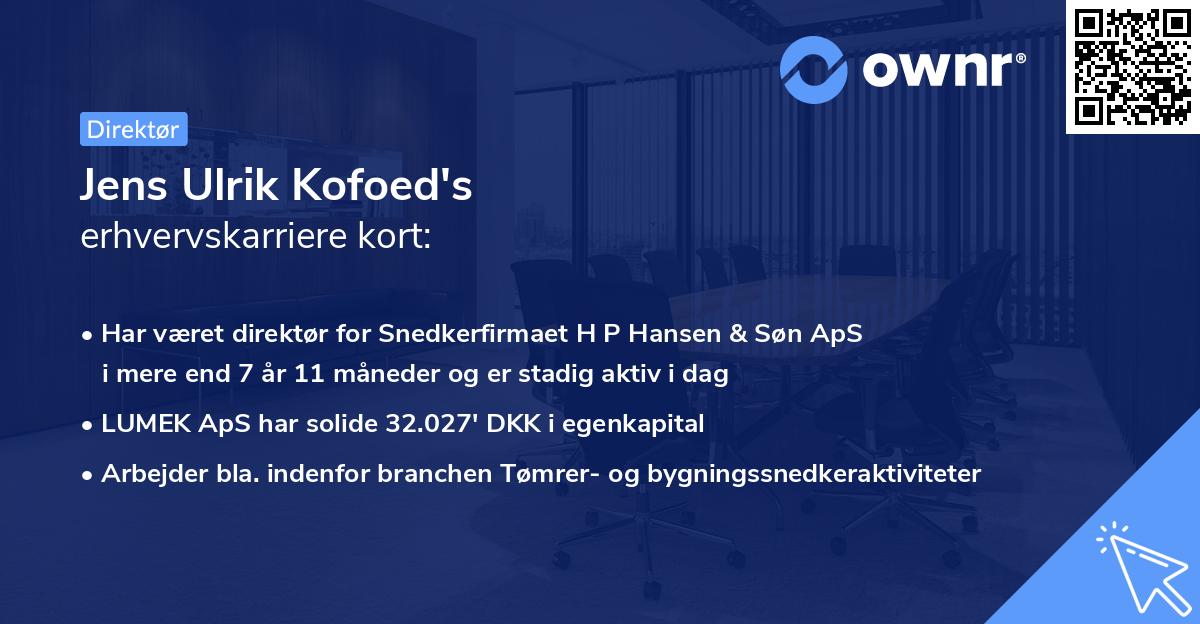 Jens Ulrik Kofoed's erhvervskarriere kort