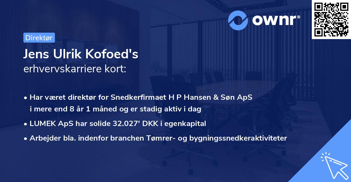 Jens Ulrik Kofoed's erhvervskarriere kort