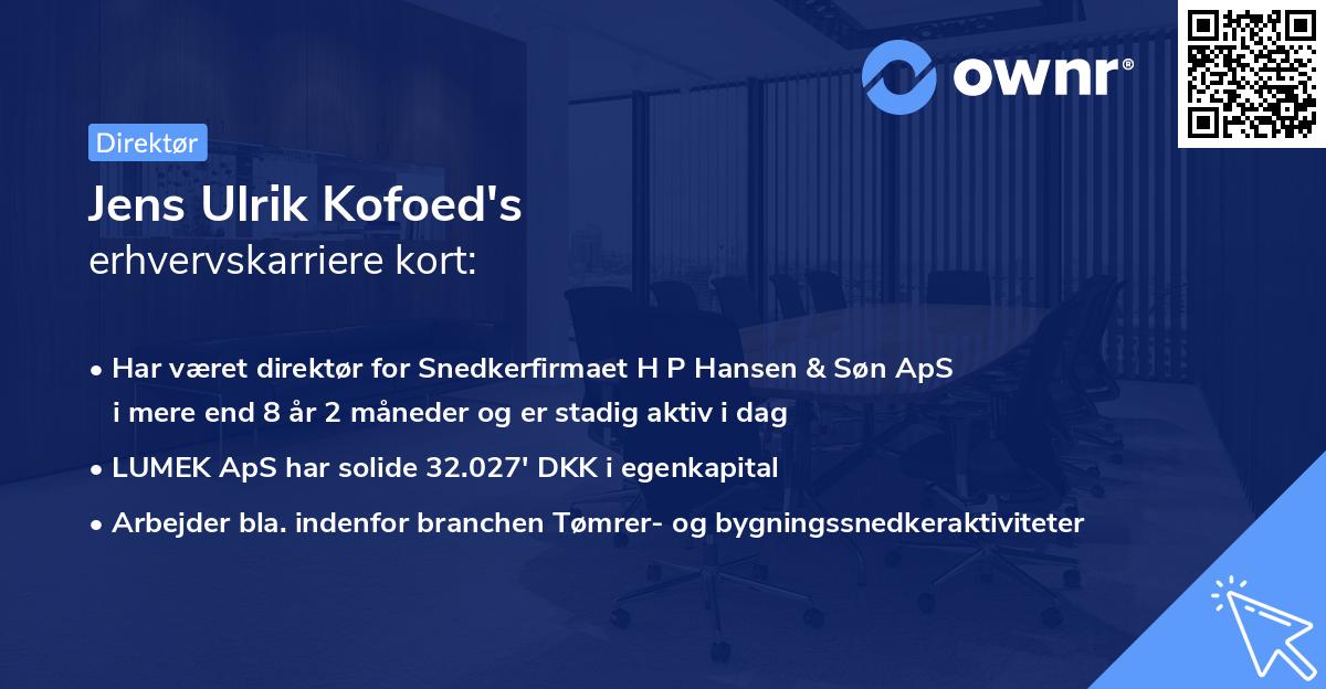 Jens Ulrik Kofoed's erhvervskarriere kort