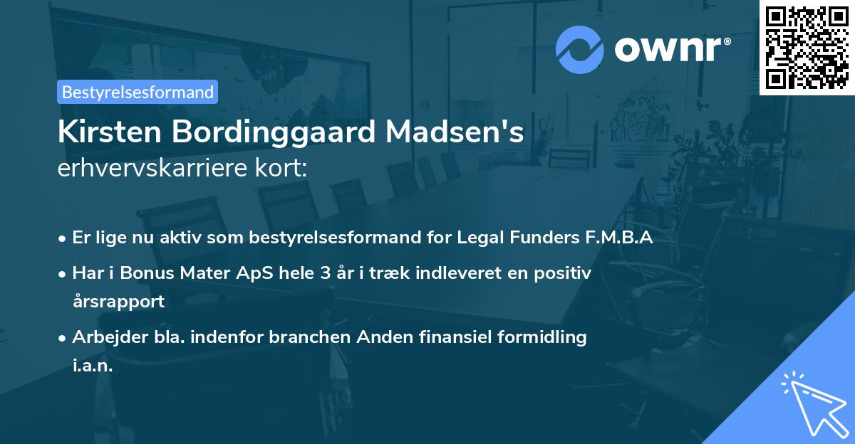 Kirsten Bordinggaard Madsen's erhvervskarriere kort
