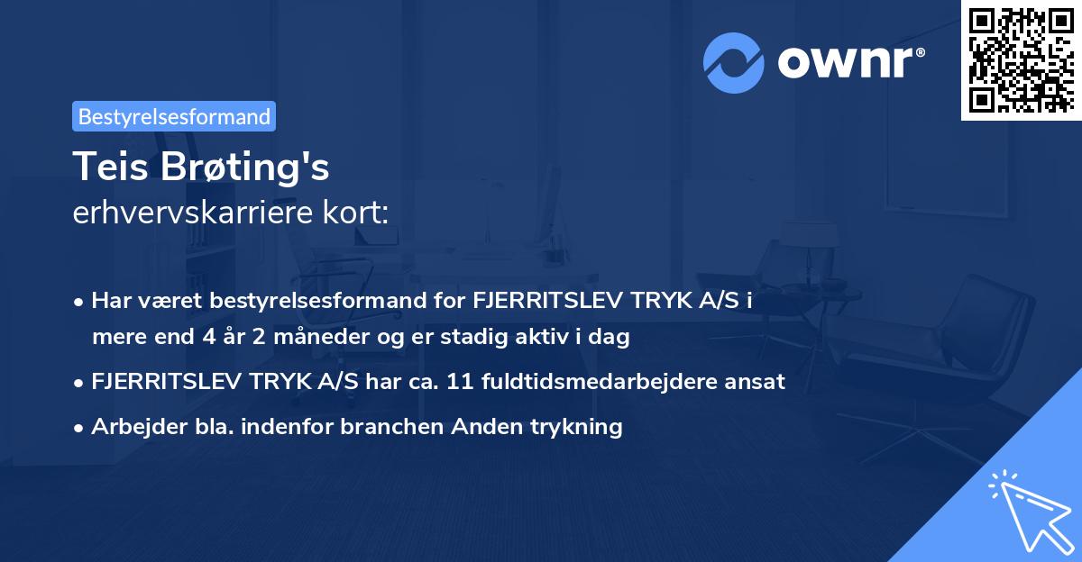 Teis Brøting's erhvervskarriere kort