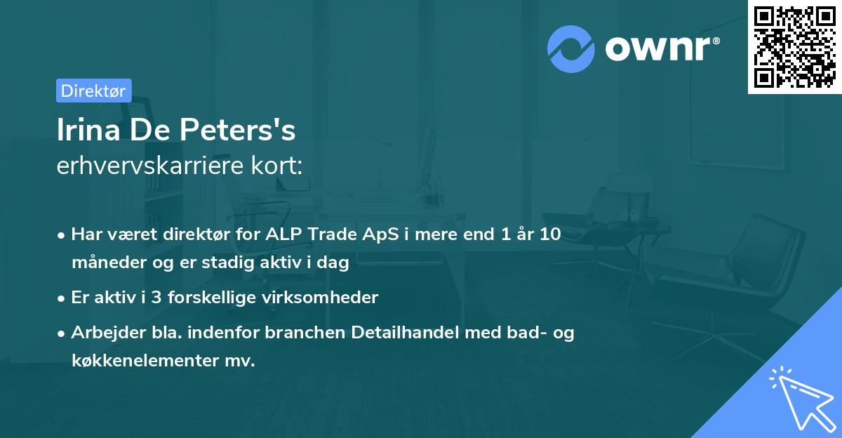 Irina De Peters's erhvervskarriere kort