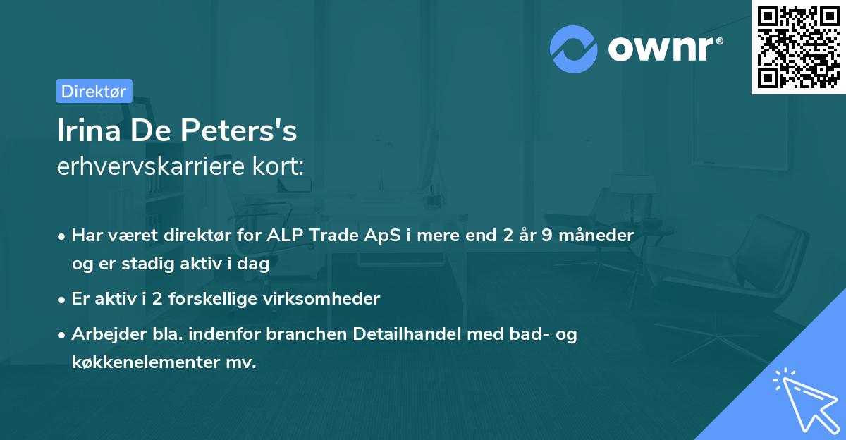Irina De Peters's erhvervskarriere kort
