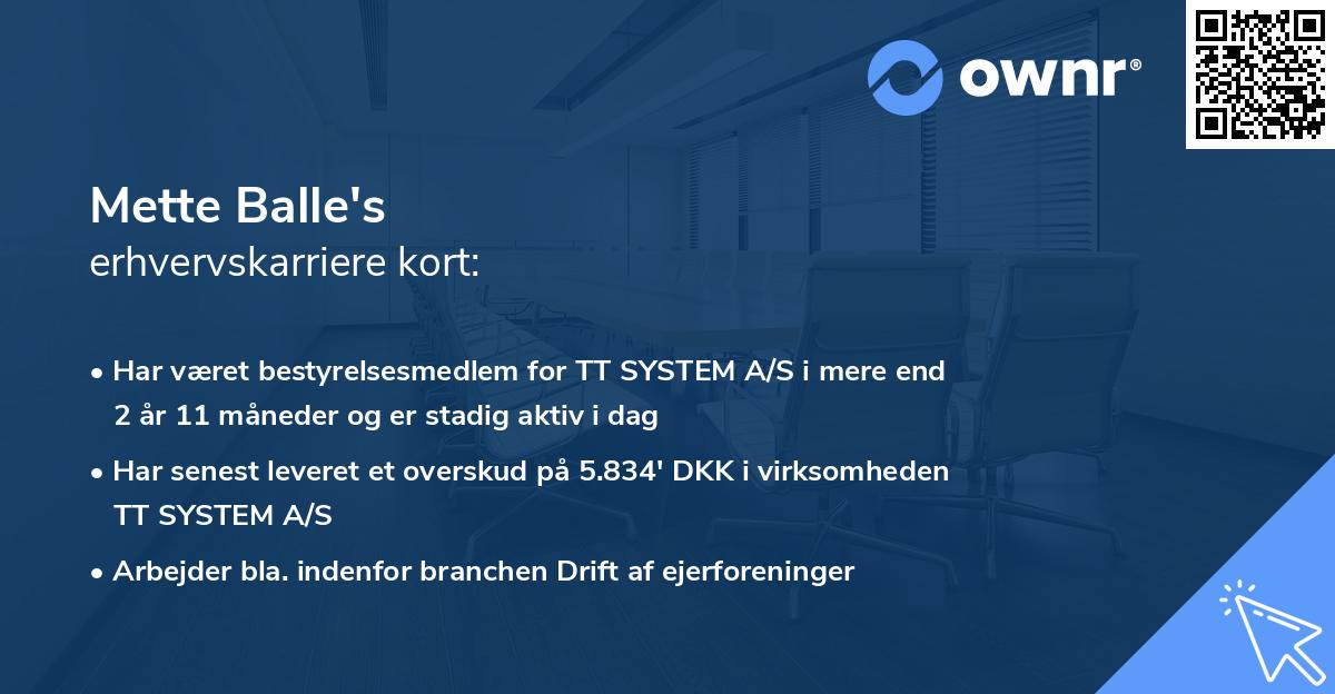 Mette Balle's erhvervskarriere kort