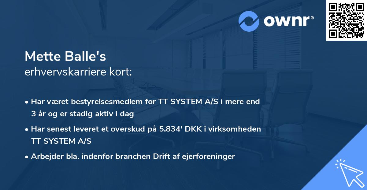 Mette Balle's erhvervskarriere kort