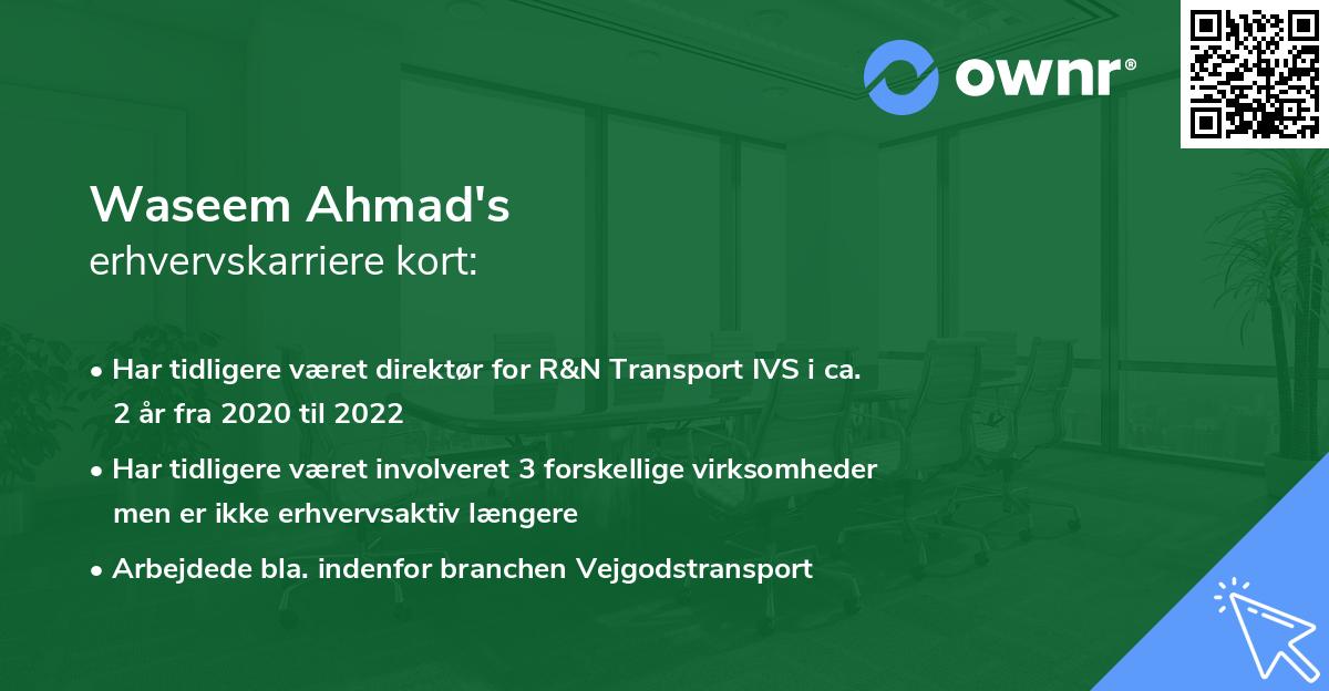 Waseem Ahmad's erhvervskarriere kort