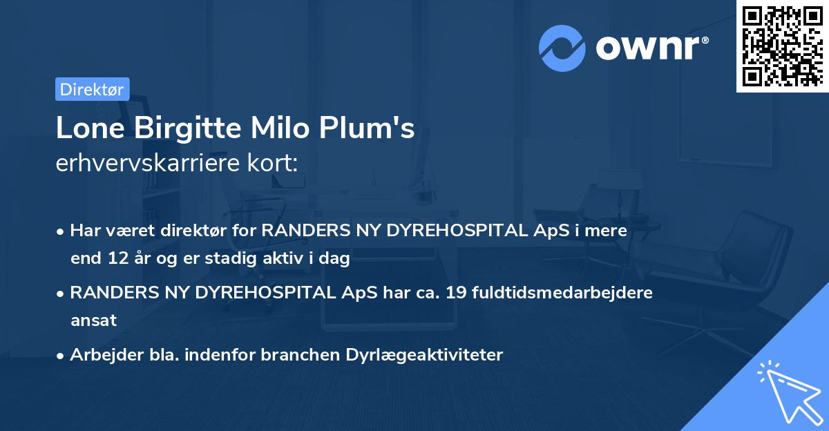 Lone Birgitte Milo Plum's erhvervskarriere kort