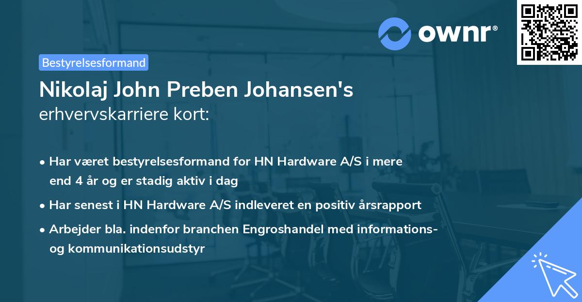 Nikolaj John Preben Johansen's erhvervskarriere kort