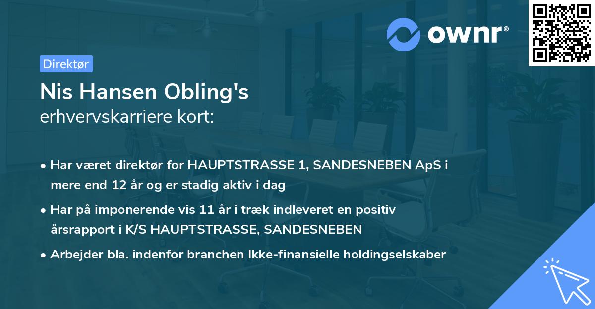 Nis Hansen Obling's erhvervskarriere kort