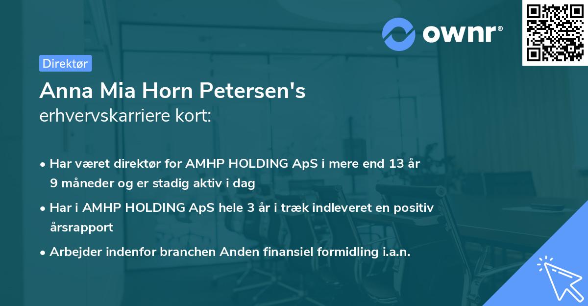 Anna Mia Horn Petersen's erhvervskarriere kort