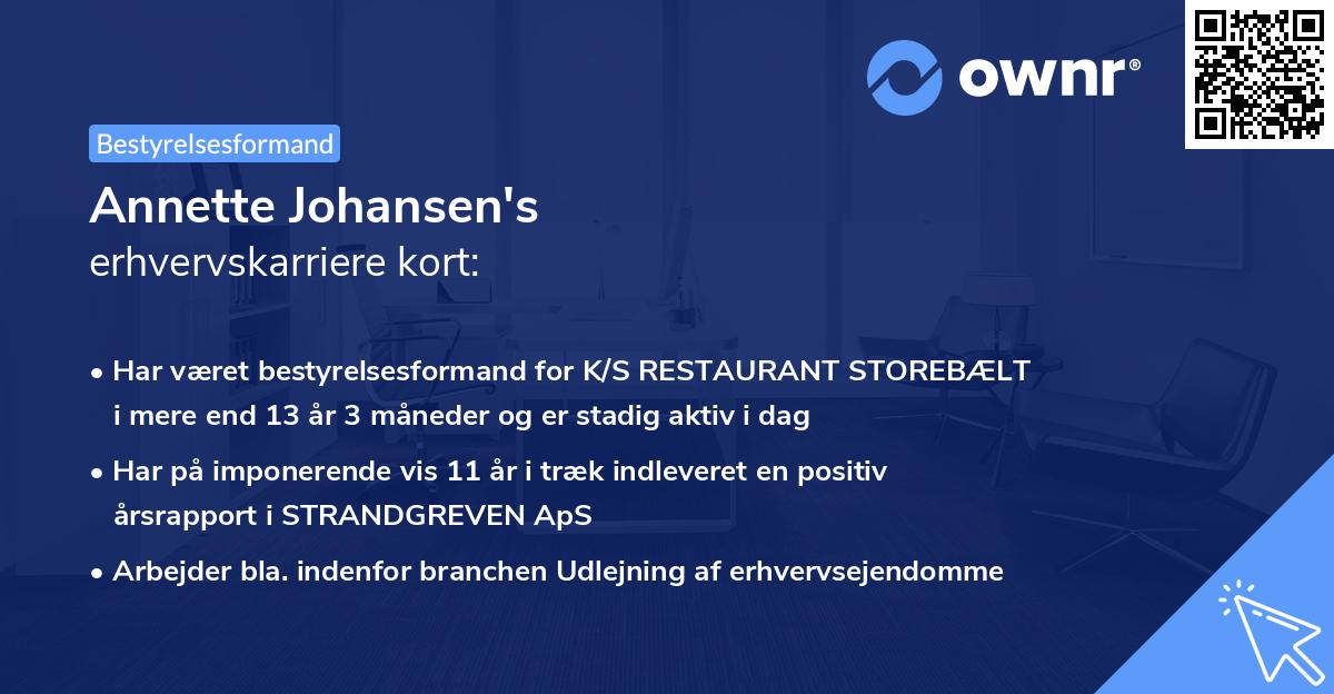 Annette Johansen's erhvervskarriere kort
