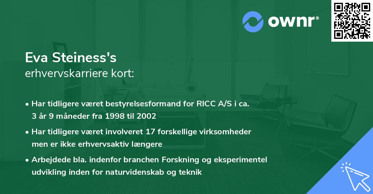 Eva Steiness's erhvervskarriere kort