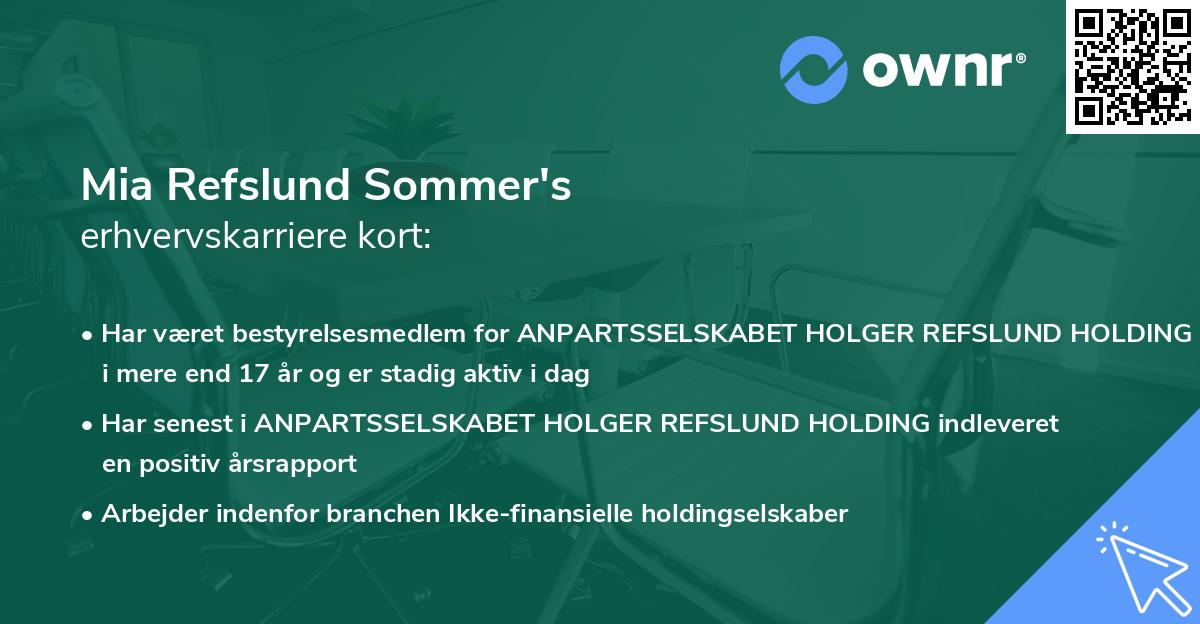 Mia Refslund Sommer's erhvervskarriere kort