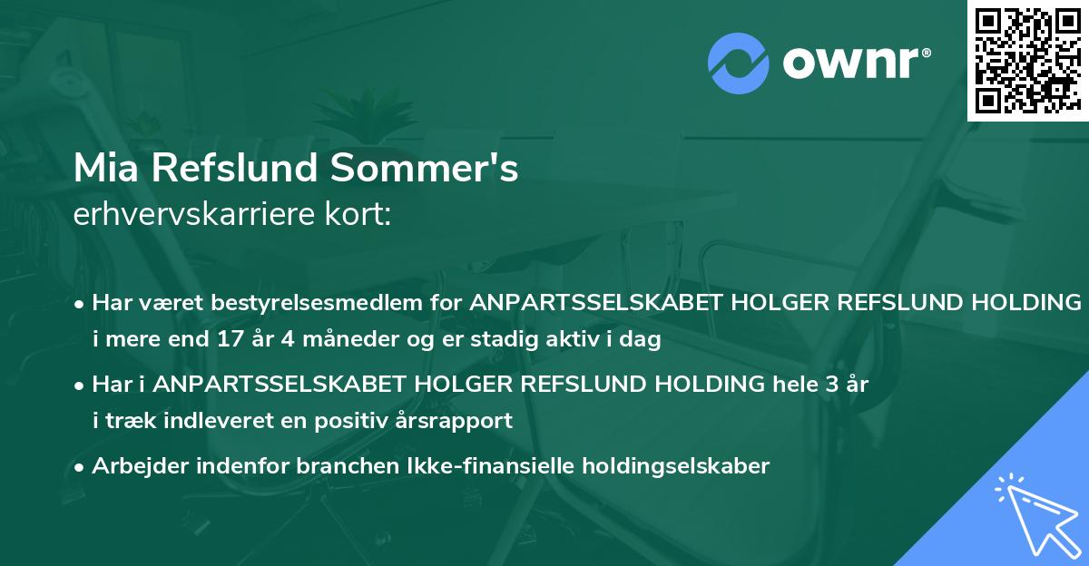 Mia Refslund Sommer's erhvervskarriere kort
