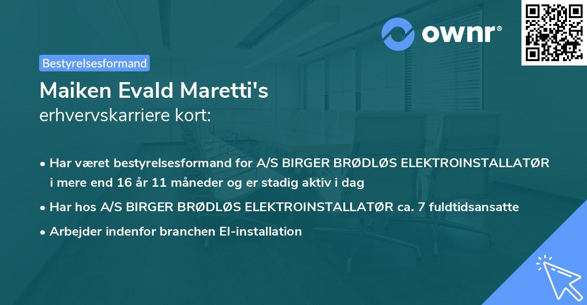 Maiken Evald Maretti's erhvervskarriere kort