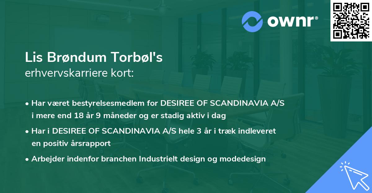 Lis Brøndum Torbøl's erhvervskarriere kort