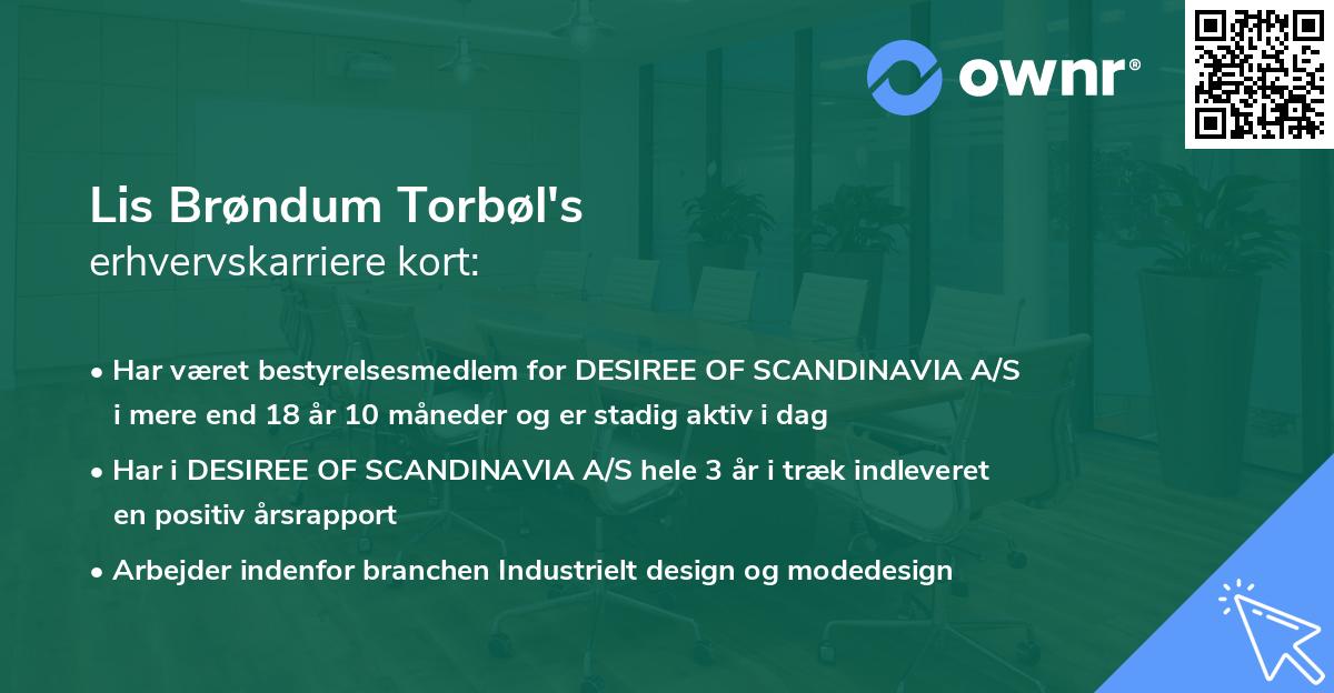 Lis Brøndum Torbøl's erhvervskarriere kort