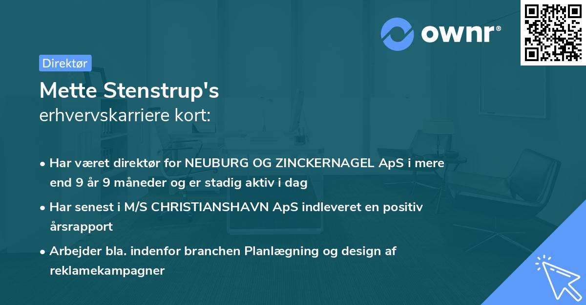 Mette Stenstrup's erhvervskarriere kort
