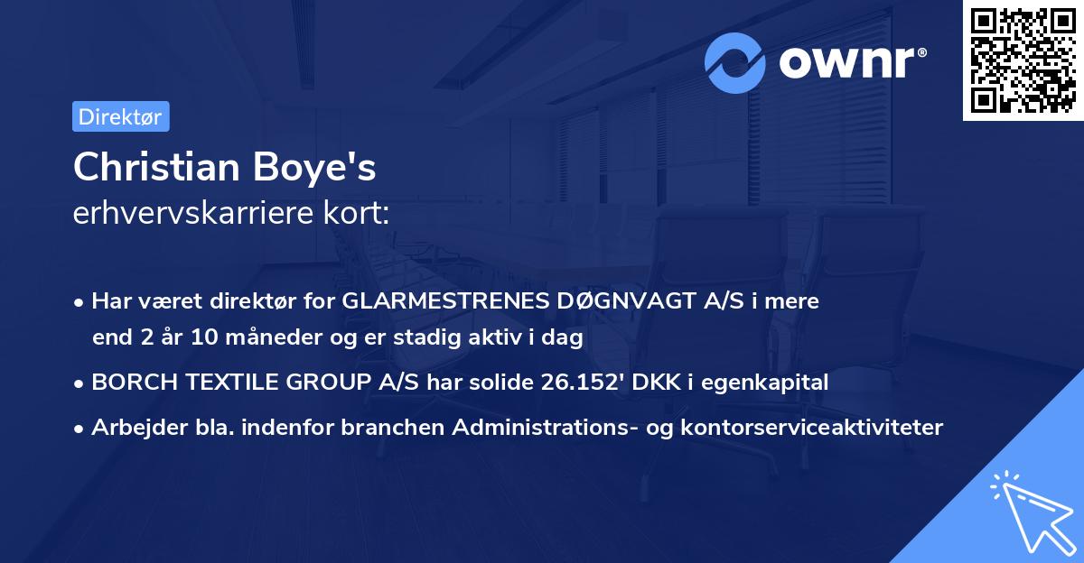 Christian Boye's erhvervskarriere kort