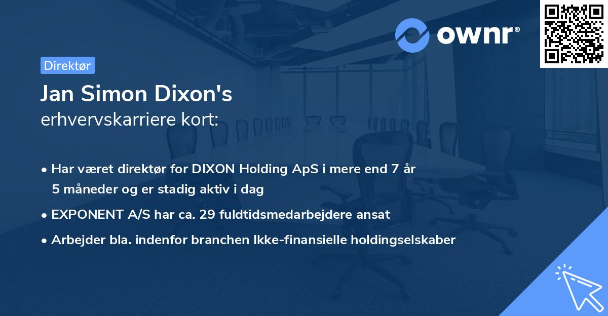 Jan Simon Dixon's erhvervskarriere kort
