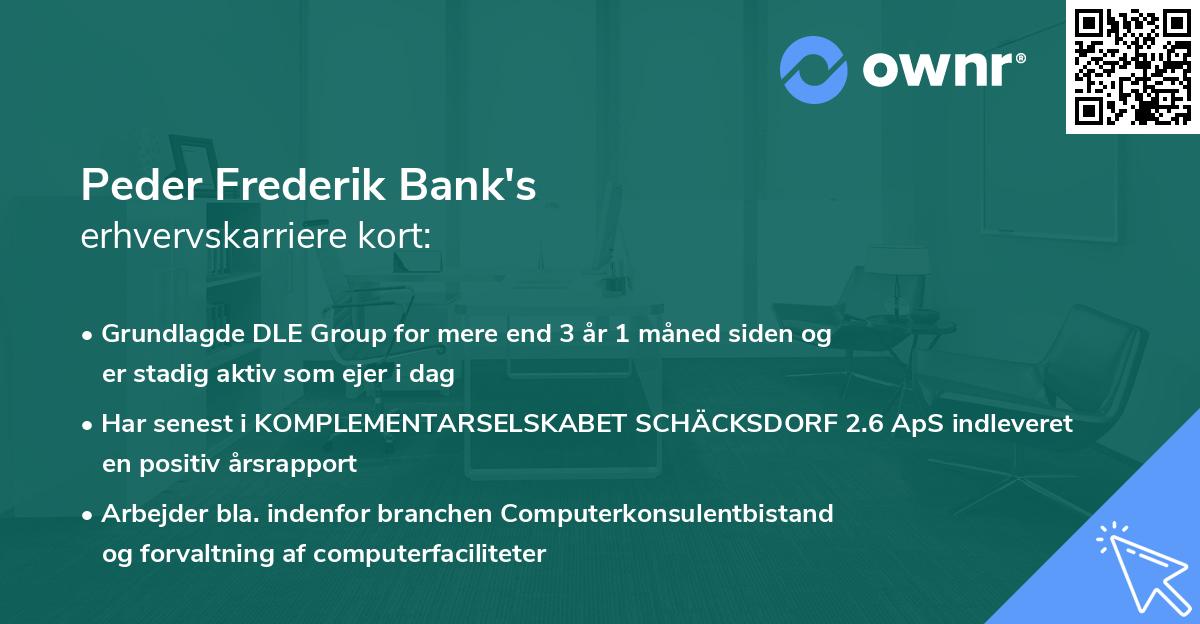 Peder Frederik Bank's erhvervskarriere kort
