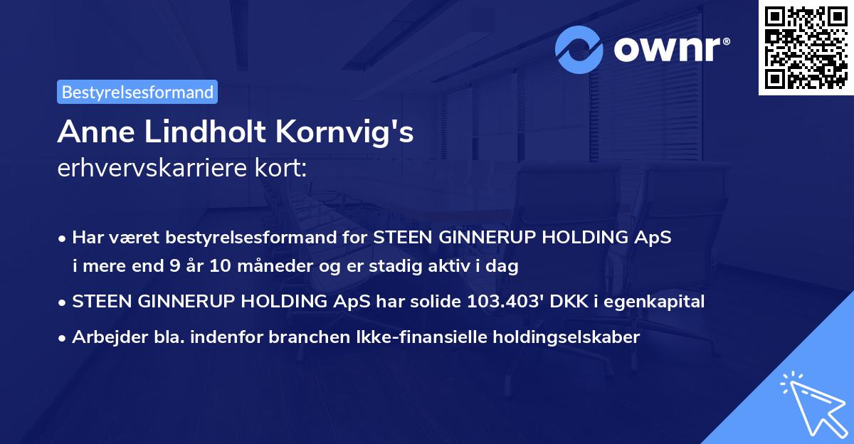 Anne Lindholt Kornvig's erhvervskarriere kort
