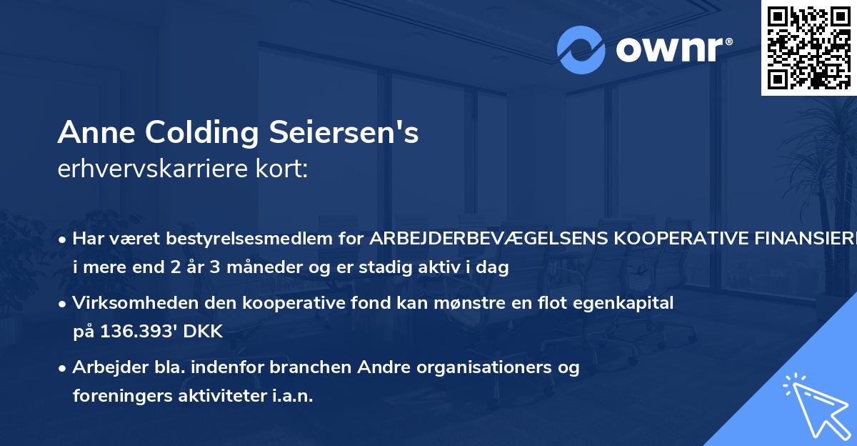 Anne Colding Seiersen's erhvervskarriere kort