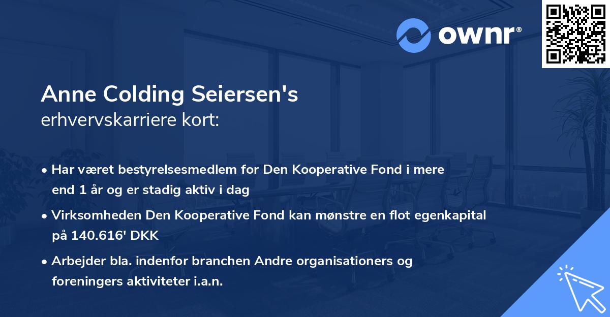 Anne Colding Seiersen's erhvervskarriere kort