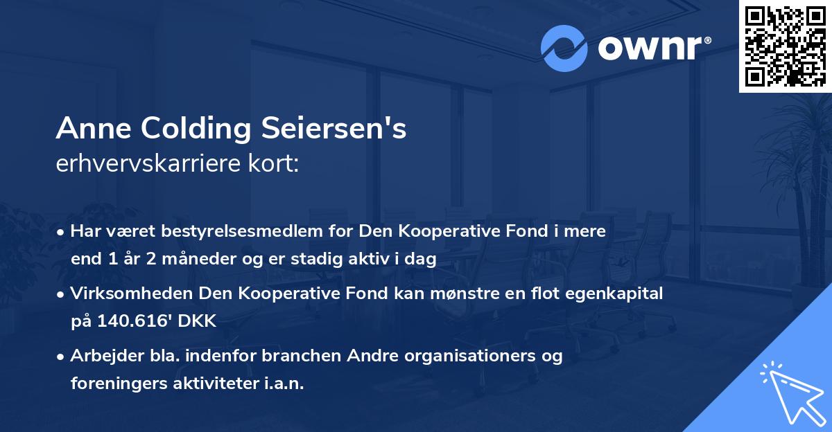Anne Colding Seiersen's erhvervskarriere kort