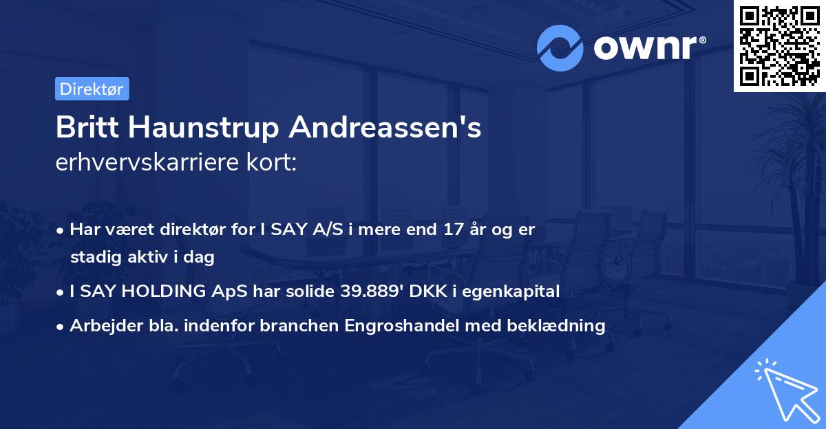 Britt Haunstrup Andreassen's erhvervskarriere kort