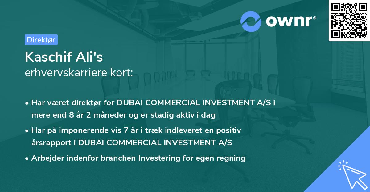 Kaschif Ali's erhvervskarriere kort