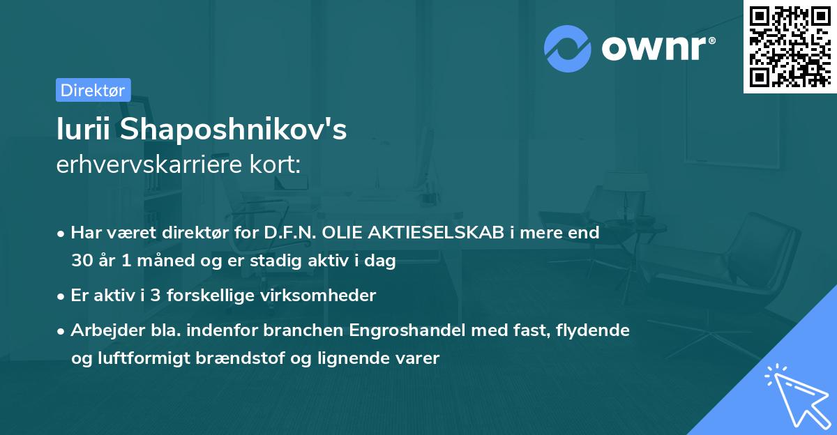 Iurii Shaposhnikov's erhvervskarriere kort