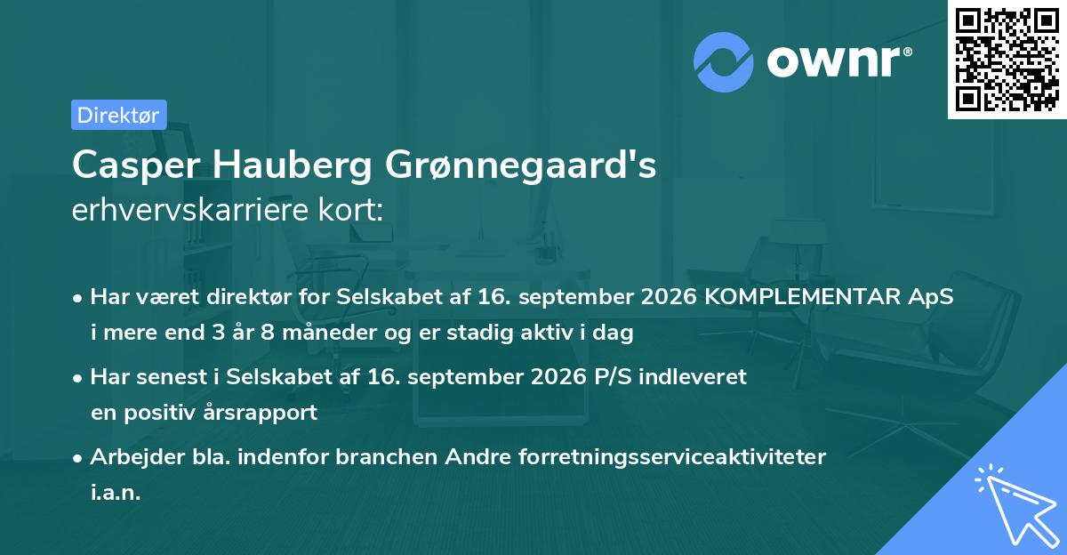Casper Hauberg Grønnegaard's erhvervskarriere kort