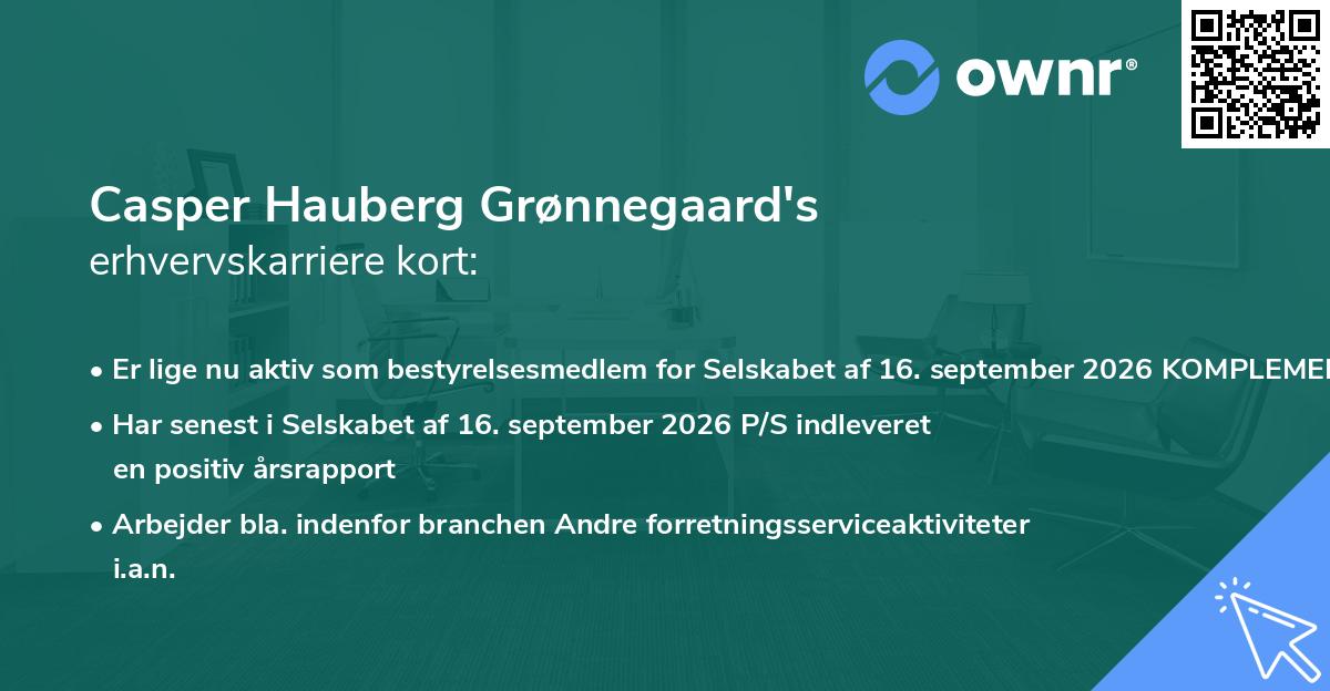 Casper Hauberg Grønnegaard's erhvervskarriere kort