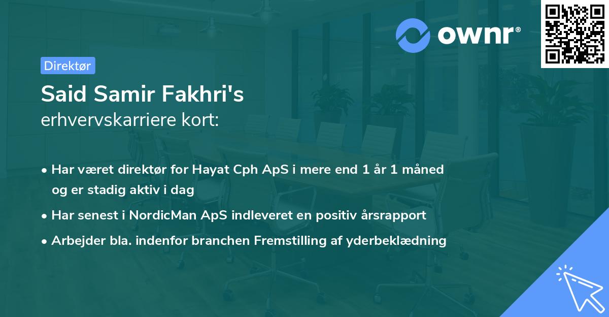 Said Samir Fakhri's erhvervskarriere kort