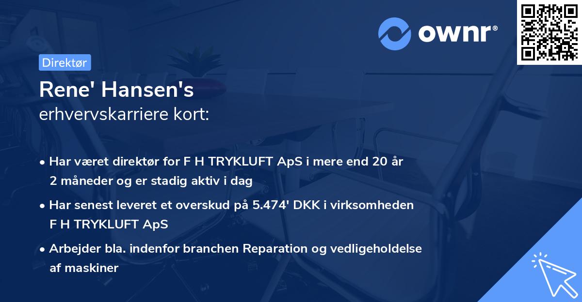 Rene' Hansen's erhvervskarriere kort
