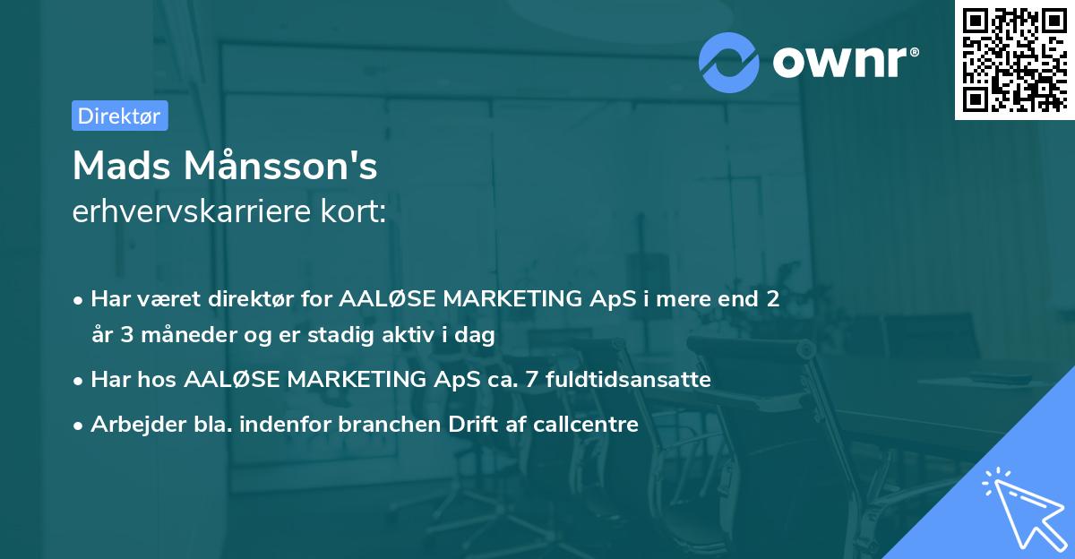 Mads Månsson's erhvervskarriere kort