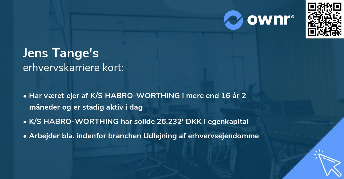 Jens Tange's erhvervskarriere kort