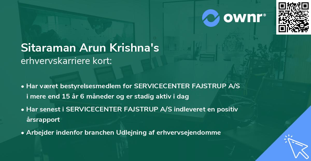 Sitaraman Arun Krishna's erhvervskarriere kort