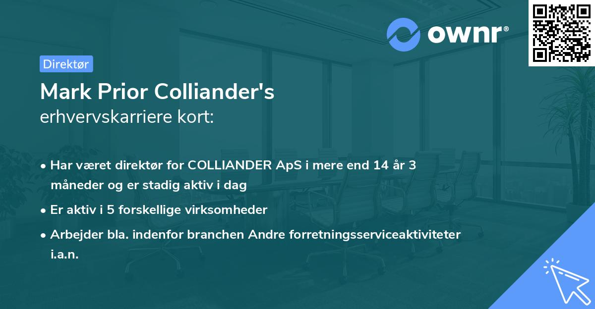 Mark Prior Colliander's erhvervskarriere kort
